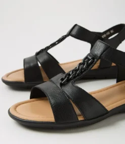 Women SUPERSOFT Comfort|Flats-Fayye Black Leather Sandals