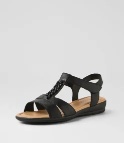 Women SUPERSOFT Comfort|Flats-Fayye Black Leather Sandals
