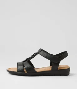 Women SUPERSOFT Comfort|Flats-Fayye Black Leather Sandals
