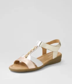 Women SUPERSOFT Flats|Comfort-Ferraro2 Rose Gold Silver Leather Sandals