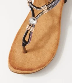 Women I LOVE BILLY Flats|Sandals-Fessa Black Multi Sandals