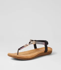 Women I LOVE BILLY Flats|Sandals-Fessa Black Multi Sandals
