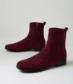Women DIANA FERRARI Boots-Finkis Burgundy Stretch Microsuede Ankle Boots