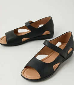 Women SUPERSOFT Comfort|Flats-Fleure Black Leather Sandals