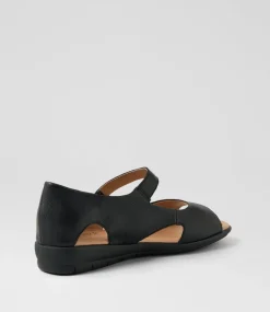 Women SUPERSOFT Comfort|Flats-Fleure Black Leather Sandals