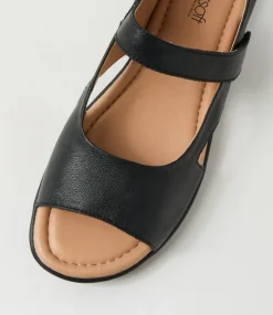 Women SUPERSOFT Comfort|Flats-Fleure Black Leather Sandals
