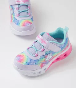 SKECHERS Sport School Shoes-Flutter Heart Lights Toddler Lavender Aqua Mesh Sneakers
