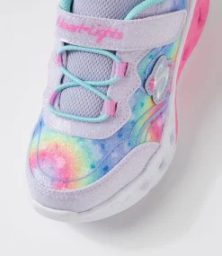 SKECHERS Sport School Shoes-Flutter Heart Lights Toddler Lavender Aqua Mesh Sneakers