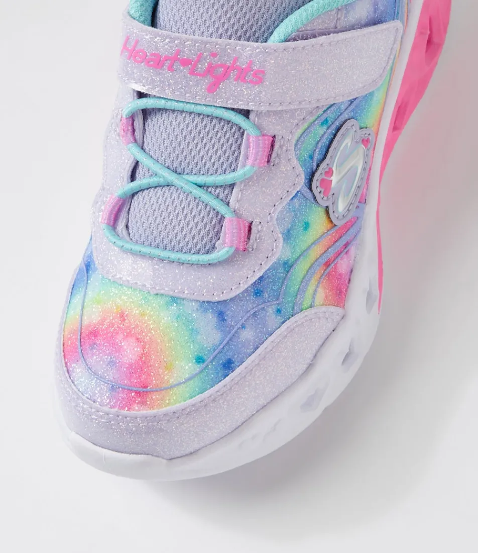SKECHERS Sport School Shoes-Flutter Heart Lights Toddler Lavender Aqua Mesh Sneakers