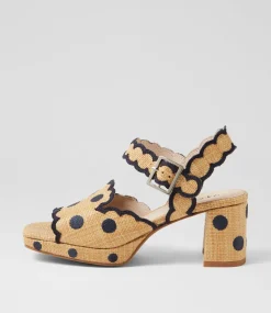 Women SUPERSOFT Comfort|Heels-Following Natural Black Synthetic Raffia Sandals