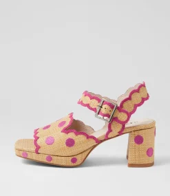 Women SUPERSOFT Comfort|Heels-Following Natural Pink Synthetic Raffia Sandals