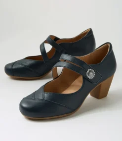 Women SUPERSOFT Comfort|Mary Janes-Fortunet Navy Leather Mary Jane Heels