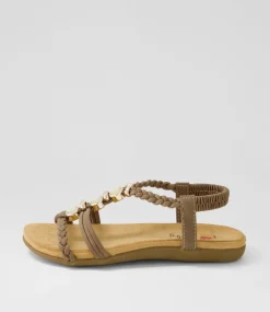 Women I LOVE BILLY Flats|Sandals-Franki Taupe Multi Sandals