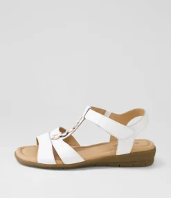 Women SUPERSOFT Flats|Comfort-Frankie 2 White Metallic Trim Leather Sandals