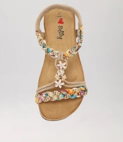 Women I LOVE BILLY Flats|Sandals-Frose Beige Multi Sandals