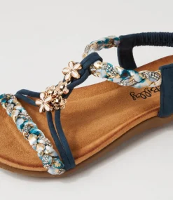 Women I LOVE BILLY Flats|Sandals-Frose Navy Multi Sandals