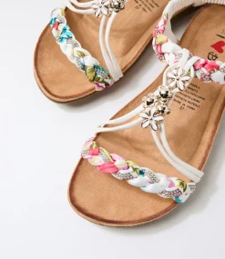 Women I LOVE BILLY Flats|Sandals-Frose White Fabric Sandals