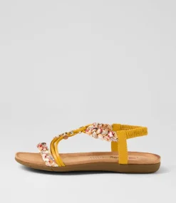 Women I LOVE BILLY Flats|Sandals-Frose Yellow Fabric Sandals