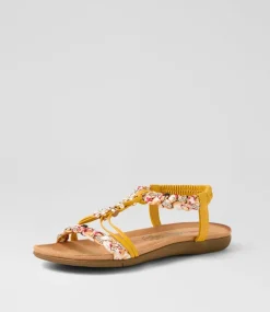 Women I LOVE BILLY Flats|Sandals-Frose Yellow Fabric Sandals