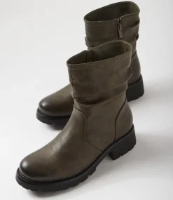 Women I LOVE BILLY Boots-Fujol Olive Ankle Boots