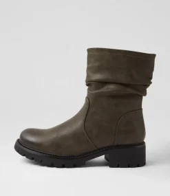 Women I LOVE BILLY Boots-Fujol Olive Ankle Boots