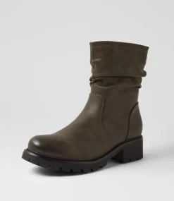 Women I LOVE BILLY Boots-Fujol Olive Ankle Boots