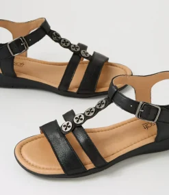 Women SUPERSOFT Comfort|Flats-Fussi Black Leather Sandals