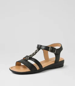 Women SUPERSOFT Comfort|Flats-Fussi Black Leather Sandals