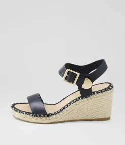 Women TOP END Espadrilles|Wedges-Gabigale Black Leather Sandals