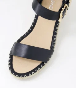Women TOP END Espadrilles|Wedges-Gabigale Black Leather Sandals