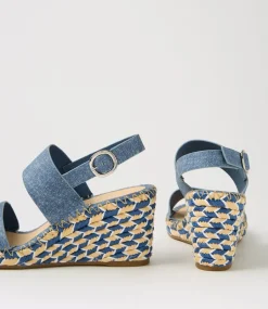 Women TOP END Espadrilles|Wedges-Gagans Blue Denim Leather Sandals