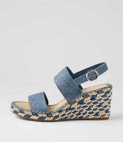 Women TOP END Espadrilles|Wedges-Gagans Blue Denim Leather Sandals