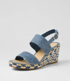 Women TOP END Espadrilles|Wedges-Gagans Blue Denim Leather Sandals