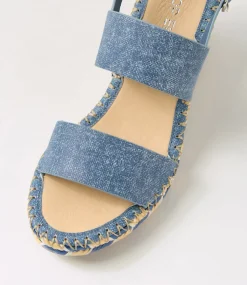 Women TOP END Espadrilles|Wedges-Gagans Blue Denim Leather Sandals