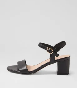 Women DIANA FERRARI Heels|Sandals-Gaila Black Leather Sandals