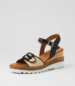Women DIANA FERRARI Wedges|Heels-Gally Natural Black Leather Sandals