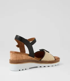 Women DIANA FERRARI Wedges|Heels-Gally Natural Black Leather Sandals