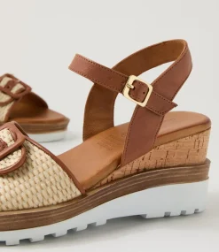 Women DIANA FERRARI Wedges|Heels-Gally Natural Tan Leather Sandals