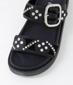 Women TOP END Slides|Sandals-Gawler Black Leather Suede Slides