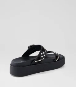 Women TOP END Slides|Sandals-Gawler Black Leather Suede Slides