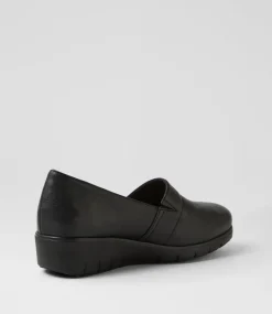 Women SUPERSOFT Comfort|Loafers-Gayye Black Wide Fit Leather Wedges