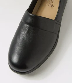 Women SUPERSOFT Comfort|Loafers-Gayye Black Wide Fit Leather Wedges
