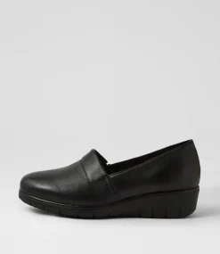 Women SUPERSOFT Comfort|Loafers-Gayye Black Wide Fit Leather Wedges
