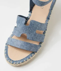 Women TOP END Heels|Sandals-Gellies Blue Denim Leather Sandals