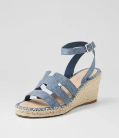 Women TOP END Heels|Sandals-Gellies Blue Denim Leather Sandals