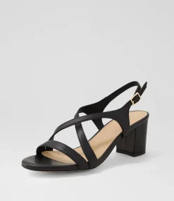 Women DIANA FERRARI Heels|Sandals-Geness Black Leather Sandals