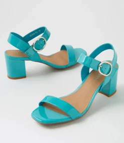 Women TOP END Sandals|Heels-Geonn Turquoise Patent Leather Sandals