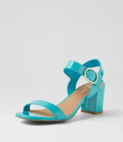 Women TOP END Sandals|Heels-Geonn Turquoise Patent Leather Sandals