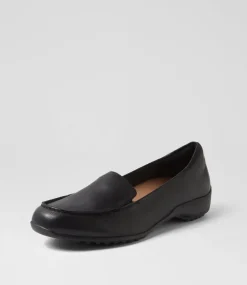 Women SUPERSOFT Comfort|Flats-Geranium Black Leather Flat Shoes
