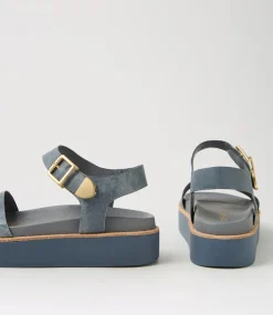 Women TOP END Sandals-Gevela Washed Denim Leather Sandals